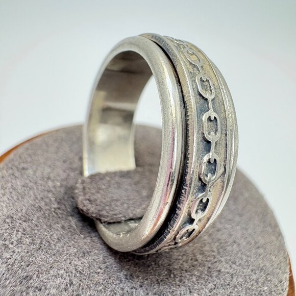 VTG Solid Sterling Silver 925 Chain Oval Link Textured Band Ring Size 10 - Picture 4 of 13